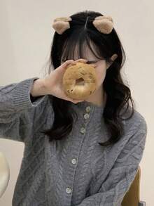 DAZY 毛茸茸貓耳朵造型髮垂夾 - 奶咖色 - 查看 6