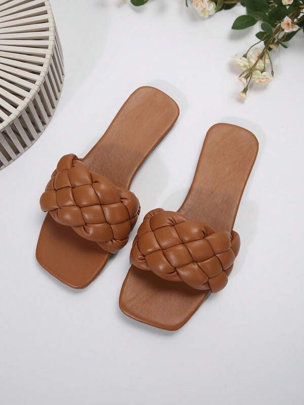 plaited leather slides