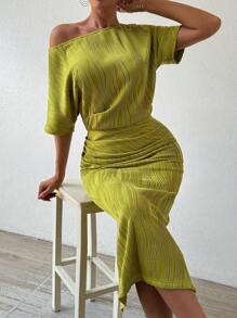 Chiquease 女性不對稱領口修身連身裙 - 薄荷綠 - 查看 6