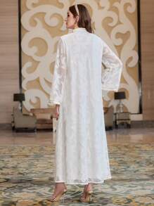 Al Najma Color Blocking Embroidered Patchwork Notched Neck Long Sleeve Jalabiya Dress Eid Dress, Modest Kaftan