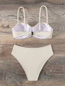 SHEIN Swim Conjunto de bikini de tirantes con ribete de volantes para mujer, ideal para bodas - Beis - Ver 4