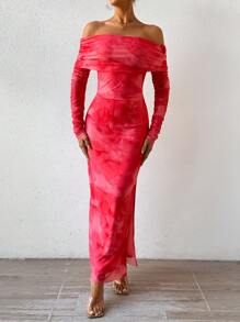 SHEIN Unity Vestido De Mujer Con Hombros Descubiertos Y Abertura Lateral - Rosa Pálido - Ver 3