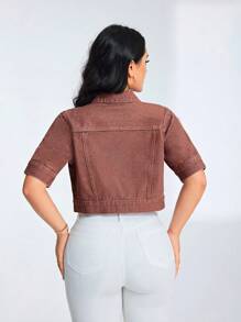 SHEIN Privé Chaqueta De Mezclilla De Manga Corta Para Mujer - Óxido marrón - Ver 2
