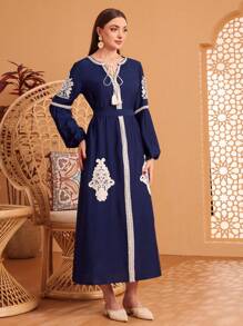 Al Najma Lantern Sleeve Dress With Tied Collar