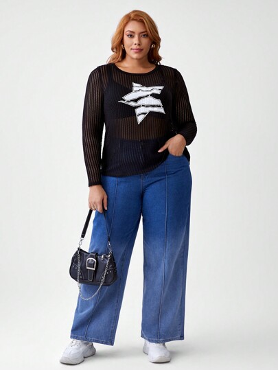 Rat Studio Blusa transparente con estampado de estrellas para mujer tallas grandes, para el otoño e invierno, fiestas, salir, festivales