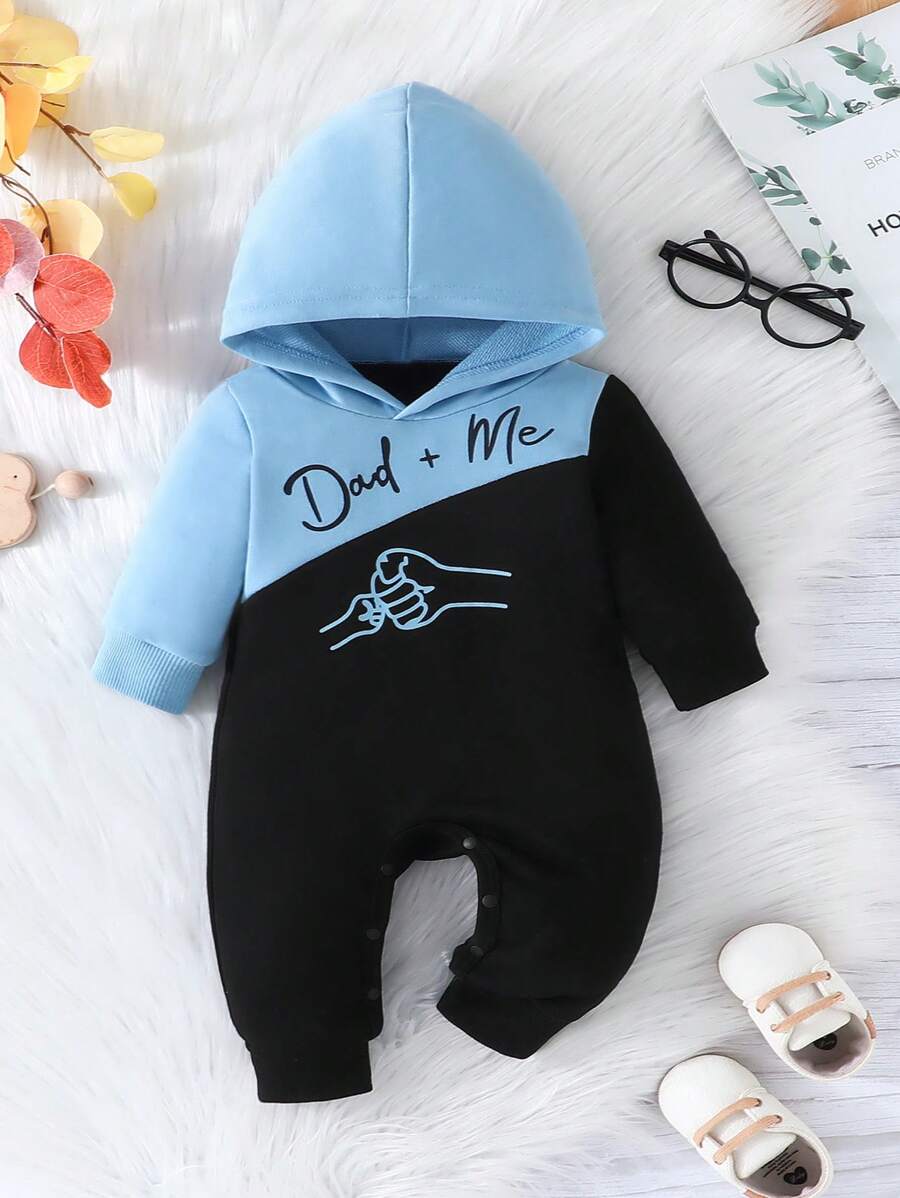 Bộ áo liền quần có mũ trùm đầu màu sắc họa tiết chữ cái đơn giản cho bé trai - Nhiều màu - Xem 1