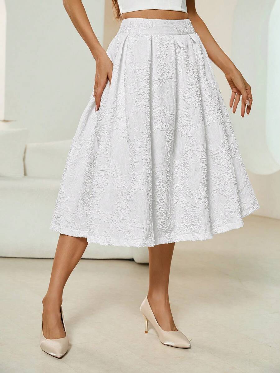 SHEIN Privé Của phụ nữ Dệt hoa Váy - trắng - Xem 1