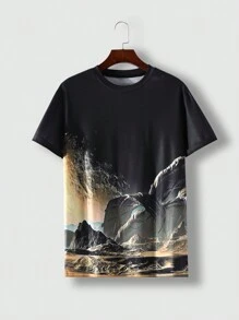 Men's Mountain Printed T-shirt - Black - View 4