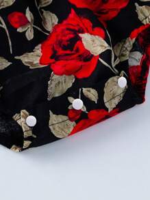 Baby Girl Vintage Rose Pattern Cap Sleeve Bodysuit With Headband - Multicolor - View 4