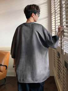 Manfinity EMRG Áo thun nam tay ngắn màu trơn rộng rãi - Màu xám đen - Xem 3