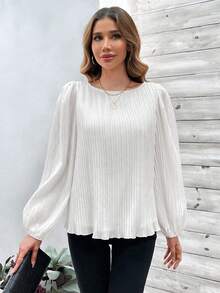 SHEIN Clasi Lantern Sleeve Women's Shirt - White - View 5