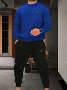 Manfinity Homme Men's Plus Size Round Neck Sweatshirt And Pants Set - Royal Blue - View 1
