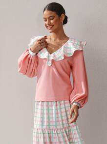 SWEET KILLER Designer Women Balloon Sleeve Frill Trim Top, Fall, For Autumn & Winter, Holiday, Vacation, Festival