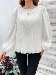 SHEIN Clasi Lantern Sleeve Women's Shirt - White - View 4