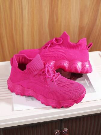 New Arrival Girls' Low-Cut Breathable Sneakers With Socks, Lace-Up, For Spring/Summer, Kids And Youth Sizes