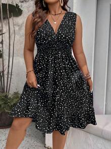 Breezaya Rochie maxi cu imprimeu cu buline și tiv cu volane, mărime plus, ținută de damă - Multicolor - Vizualizare 5