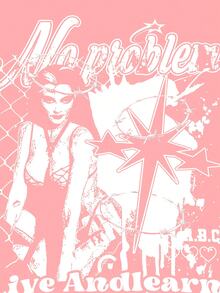 Grunge Punk 男士字母和字符印花連帽衫和長褲套裝,帶束繩 - 粉色 - 查看 6