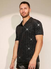 FeverCity Men's Diamond Studded Polo Shirt - Black - View 4