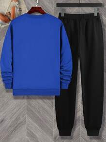 Manfinity Homme Men's Plus Size Round Neck Sweatshirt And Pants Set - Royal Blue - View 2