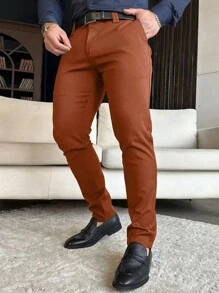 Manfinity Mode Men's Solid Color Suit Trousers - Orange - View 3