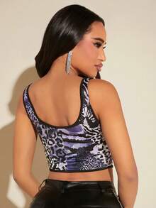 SHEIN SXY Women'S Leopard Print Hook Eye Front Tank Top For Summer - Dusty Purple - View 2