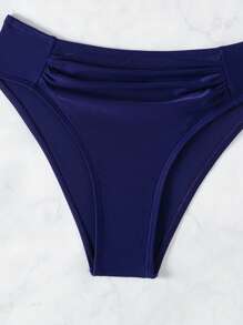 SHEIN Swim 彩色條紋泳衣套裝,帶有荷葉邊細節 - 藏蓝色 - 查看 7