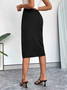 SHEIN Privé 女式高腰包裹裙 - 黑色 - 查看 5