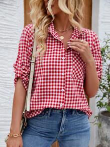 SHEIN LUNE Camisa a cuadros de manga larga para mujer para la ropa de Año Nuevo