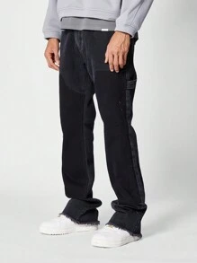 SUMWON Flare Fit Workwear Jean With Contrast Panel - Black - View 2