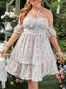 Flirla Robe tube moulante à fleurs éparpillées pour la Saint-Valentin, grande taille - Multicolore - Voir 1