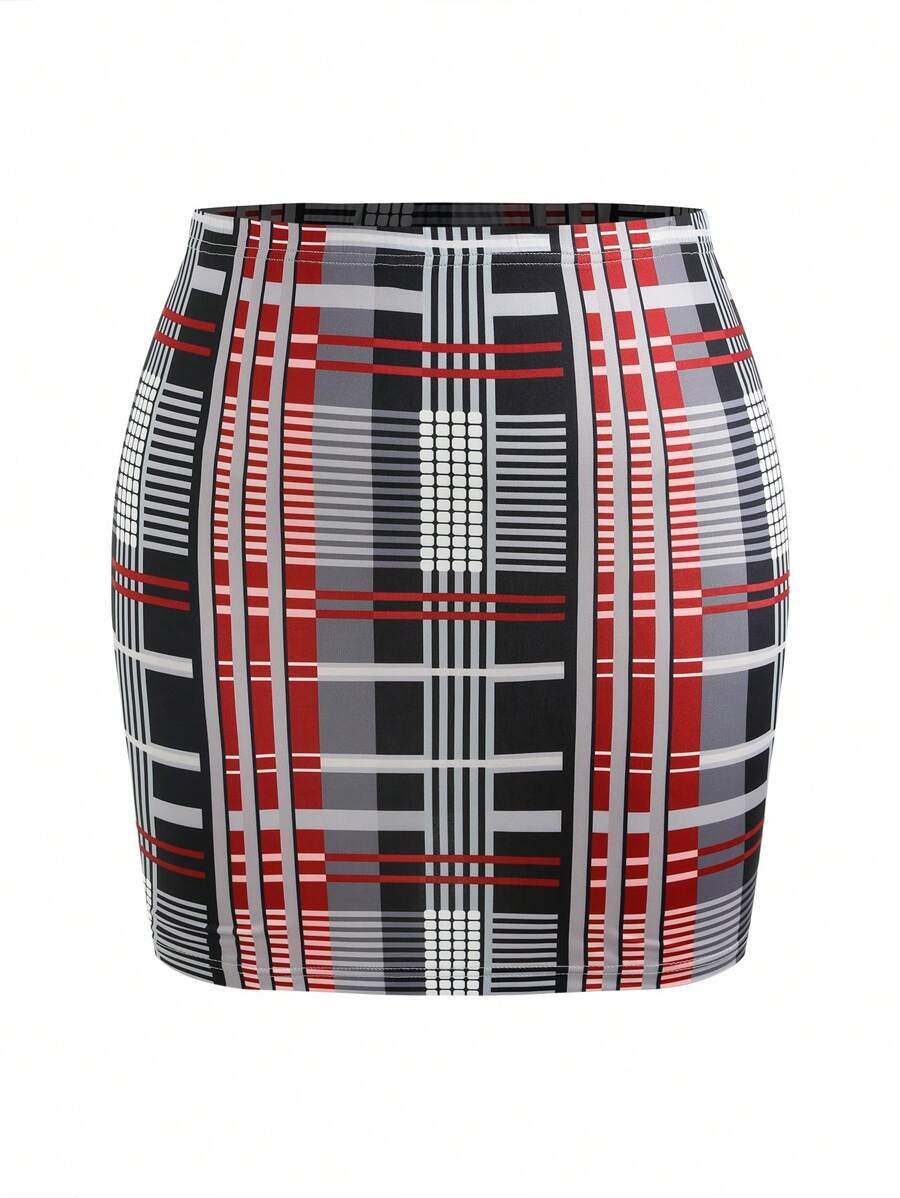 SHEIN Clasi Váy kẻ caro cỡ lớn cho nữ - Nhiều màu - Xem 1