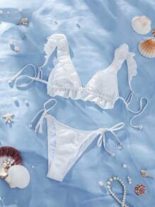 SHEIN Swim Ruffle Trim Tie Side Bikini Set Summer