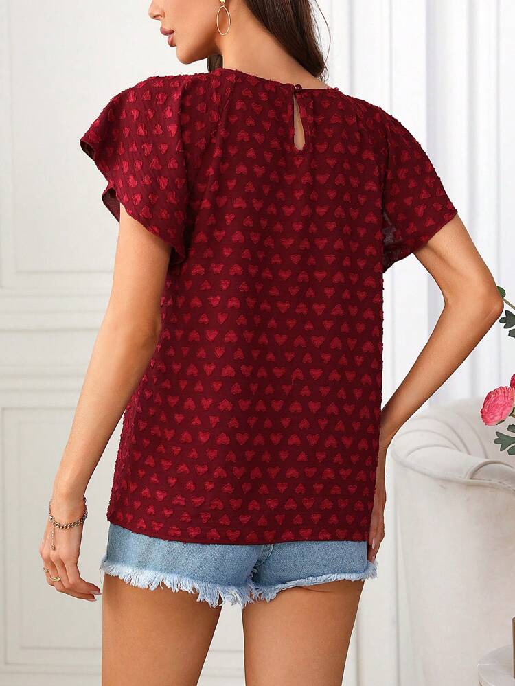 Women's Heart Jacquard Keyhole Collar Shirt