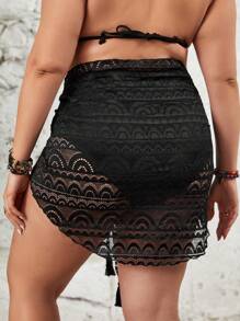 SHEIN Swim Curve 大码蕾丝罩衫音乐节夏季 - 黑色 - 查看 2