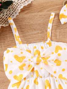 嬰幼女心形印花無袖連體背帶衣 - 黃色 - 查看 5