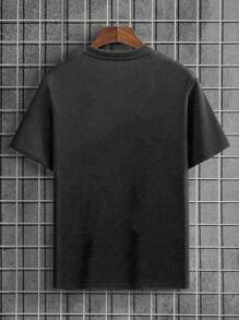 Camiseta de manga corta de cuello redondo informal de verano con estampado de cara sonriente gótica para hombre - Gris Oscuro - Ver 4