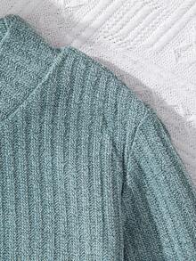 Little Girl's Solid Color Ribbed Knit Stand Collar Dress - Multicolor - View 3