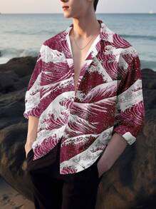 Manfinity Hypemode Men's Plus Size Wave Pattern Printed Shirt - Multicolor - View 1