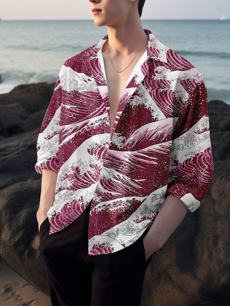Men's Plus Size Wave Pattern Printed Shirt