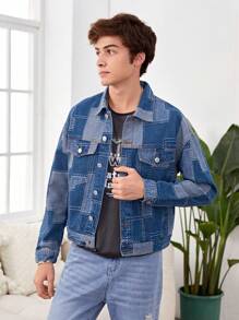Teenage Boys' Street Style Patchwork Denim Jacket - Multicolor - View 4