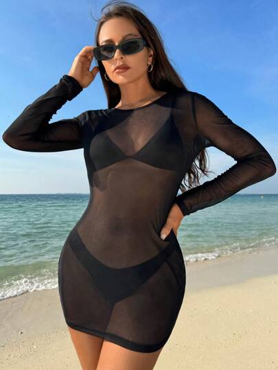 Swim Vcay Summer Beach Women's Sheer Mesh Cardigan