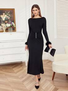 Modelyn Vestido Con Puños De Manga Esponjosos Y Dobladillo En Forma De Cola De Pez