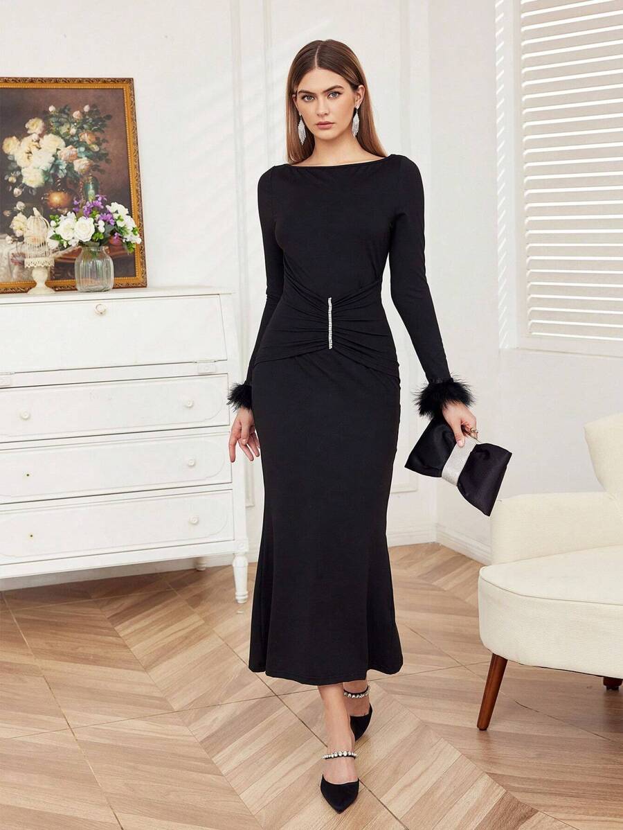 Modelyn Vestido Con Puños De Manga Esponjosos Y Dobladillo En Forma De Cola De Pez