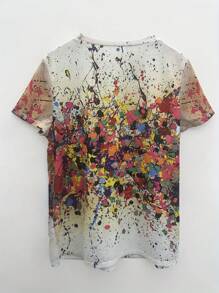 Splash Ink Print Casual Crew Neck Short Sleeve T-Shirt - Multicolor - View 2