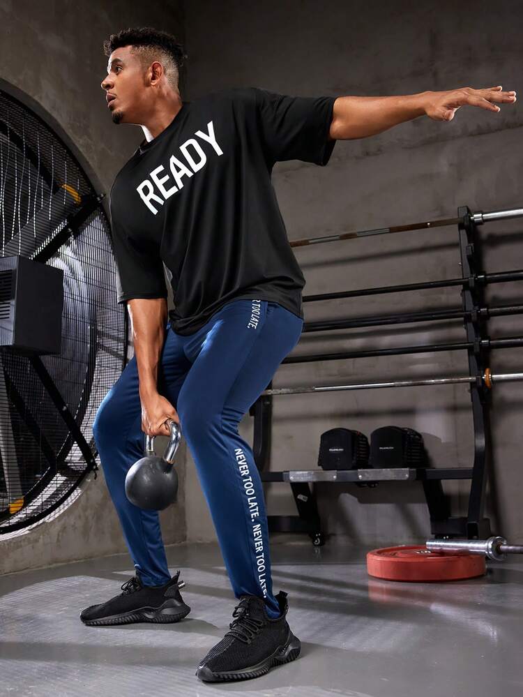 Boyfriend Style Men's Letter Print Sports T-Shirt Workout Tops Compression Shirt Men