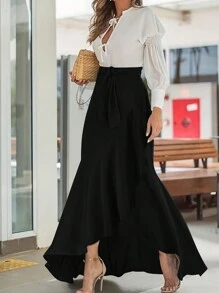 Váy quấn màu trơn thanh lịch cỡ lớn - màu đen - Xem 3