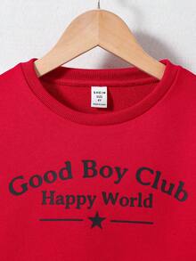 年轻男孩圆领字母印花运动衫和牛仔效果裤套装，休闲 - 彩色 - 查看 5