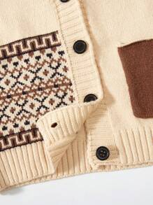 男孩針織幾何圖案開衫背心,帶有小口袋 - 卡其色 - 查看 5