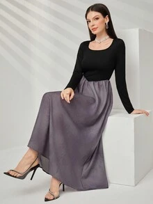 Modelyn 女性彩色拼接長袖連衣裙 - 彩色 - 查看 3