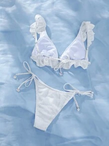 SHEIN Swim Ruffle Trim Tie Side Bikini Set Summer